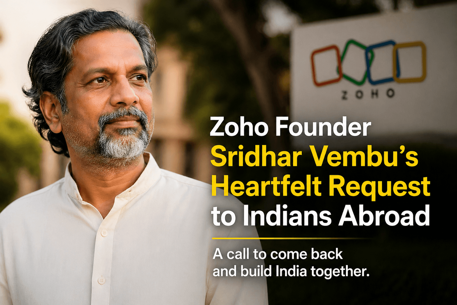 Zoho Founder urges Indians to return and start companies in India.