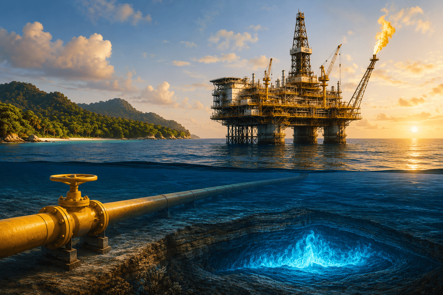 Natural gas in the deep waters off the Andaman Islands.