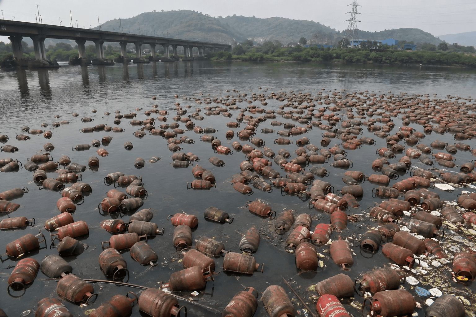 3,000 LPG Cylinders Swept Into Patalganga River