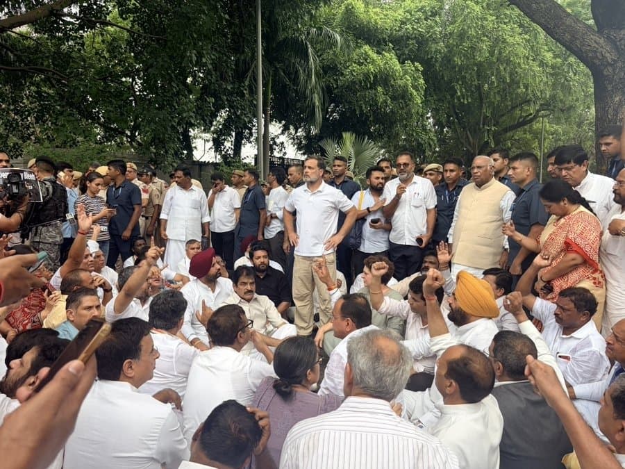 Rahul, Priyanka protest at PM residence.