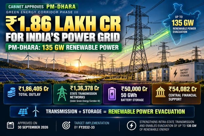 PM Dhara Scheme: Green Energy and Storage Grid worth 1.86 lakh crore.