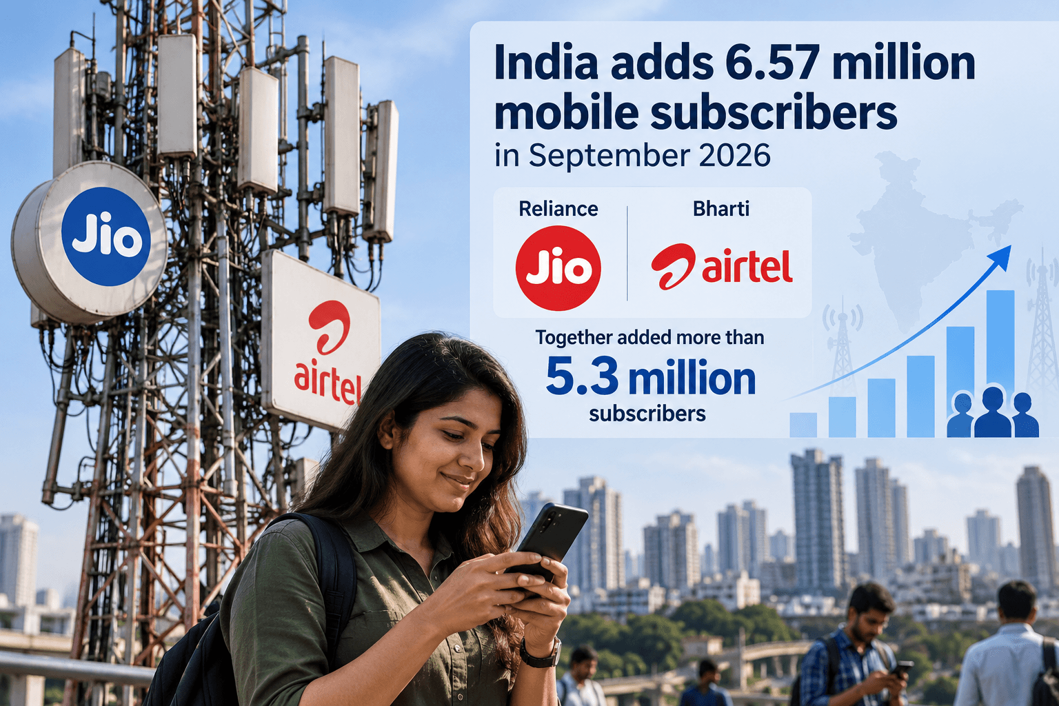 India Adds 6.57 Million Mobile Users